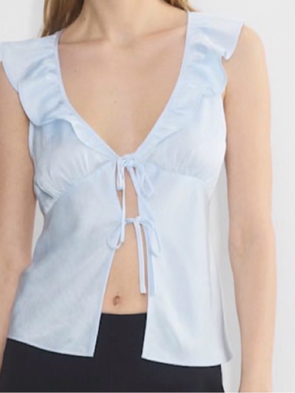 Wilfred Light Blue Ruffle Tie-Front Satin Top